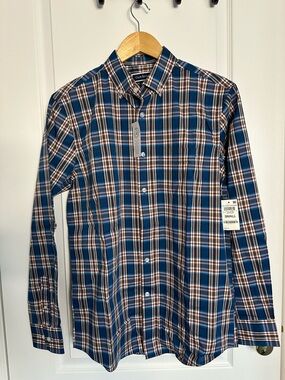 Club Room Blue and Brown Plaid Button-Down Shirt